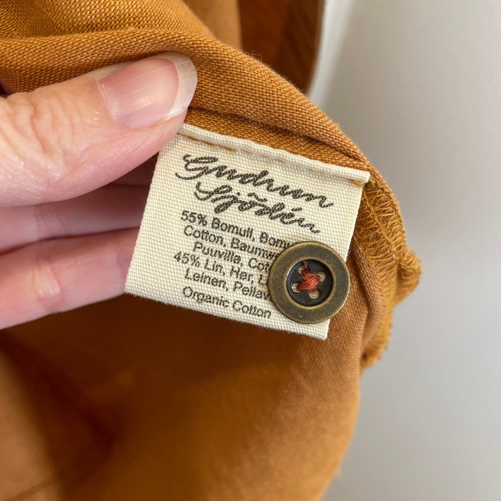 Gudrun Sjoden Safari Dress Organic Cotton Linen Button Front Orange Boho NWT M‎ - Picture 3 of 7